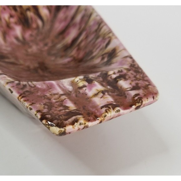 VINTAGE MCM Art Deco Ashtray Geometric Ceramic Brown Gold Pink Purple - Picture 4 of 10